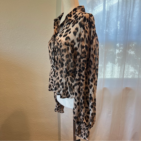 by & by Leopard Print Button-Down Blouse - Brown & Black - Picture 2 of 10